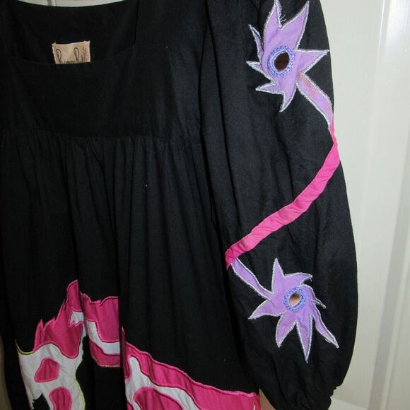 Vtg RAMONA RULL Cotton Giraffes Animals Mirrored Boho Dress Caftan Muumuu Small - Picture 3 of 8